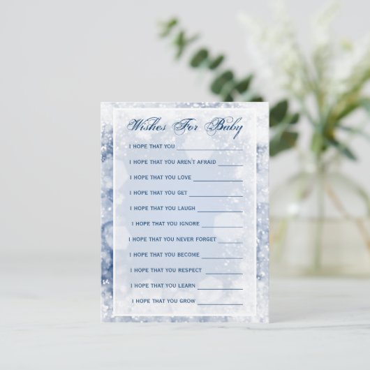 赤ちゃんシャワーの夜を願う輝く青 アドバイスカード (スタンド正面)