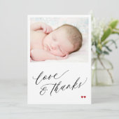 赤ちゃんシャワーの愛と感謝していシンプルのスクリプトの写真 サンキューカード (スタンド正面)