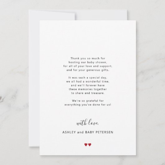赤ちゃんシャワーの愛と感謝していシンプルのスクリプトの写真 サンキューカード (裏面)