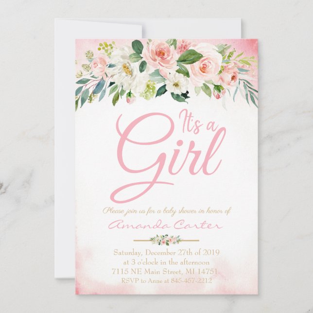 赤ちゃんシャワーの招待それは女の子の赤ちゃんシャワーである (正面)