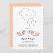 赤ちゃんシャワーの招待状。ピーチおもしろい招待状。雲 招待状 (正面/裏面)
