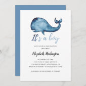 赤ちゃんシャワーの招待状。少年。ブルークジラ招待状 招待状 (正面/裏面)