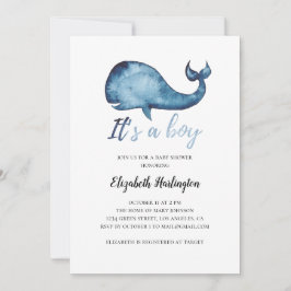 赤ちゃんシャワーの招待状。少年。ブルークジラ招待状 招待状
