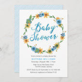 赤ちゃんシャワーの招待状 |青い水色の花 招待状 (正面/裏面)