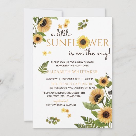 赤ちゃんシャワーの方法で編集可能ひまわり 招待状 (正面)