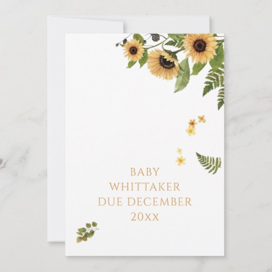 赤ちゃんシャワーの方法で編集可能ひまわり 招待状 (裏面)