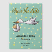 赤ちゃんシャワーの日付を保存する ベラム紙招待状 (正面)