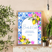 赤ちゃんシャワーの本とギフトのサイン青いタイルレモン ポスター