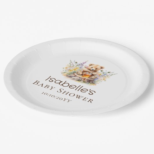 赤ちゃんシャワーの本に載っている小さなハチミツ ペーパープレート (アングル)