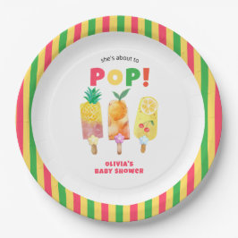 赤ちゃんシャワーの準備ができているトロピカルポップ・アートのフルーツのアイスクリーム ペーパープレート