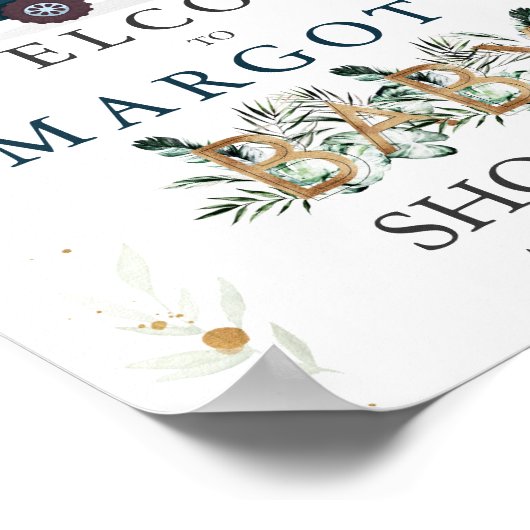 赤ちゃんシャワーの緑でドライブするサファリの動物 ポスター (角)