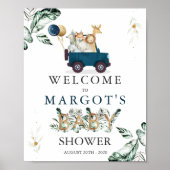 赤ちゃんシャワーの緑でドライブするサファリの動物 ポスター (正面)