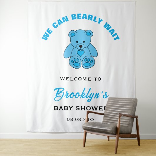 赤ちゃんシャワーの背景を我々はbearly待つことができるテディベア タペストリー (インサイチュ)