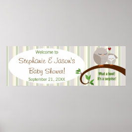 赤ちゃんシャワーの茶色のフクロウの旗の蹄 ポスター