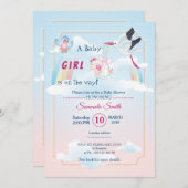 赤ちゃんシャワーの誘い、女の子だ 招待状 (正面/裏面)