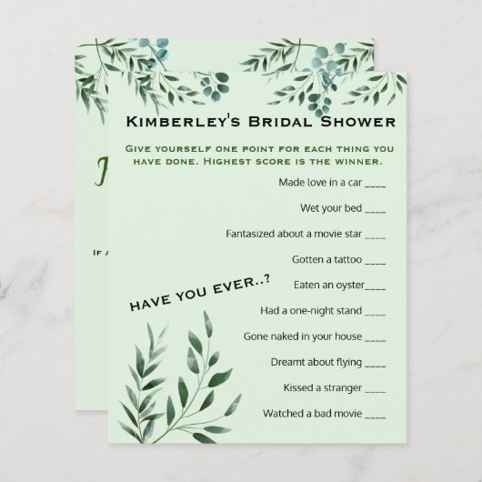 赤ちゃんシャワーの質問ゲーム (正面/裏面)