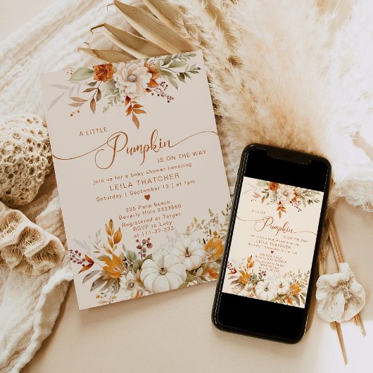 赤ちゃんシャワーの途中で小さなかぼちゃが入る 招待状