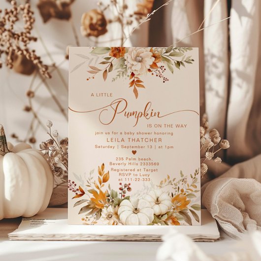 赤ちゃんシャワーの途中で小さなかぼちゃが入る 招待状