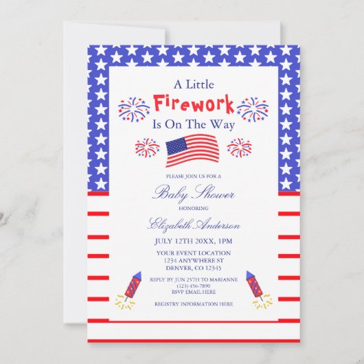 赤ちゃんシャワーの途中で少し花火が上がっている 招待状 (正面)