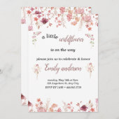 赤ちゃんシャワーの途中にあるピンクの小さなワイルドフラワー 招待状 (正面/裏面)