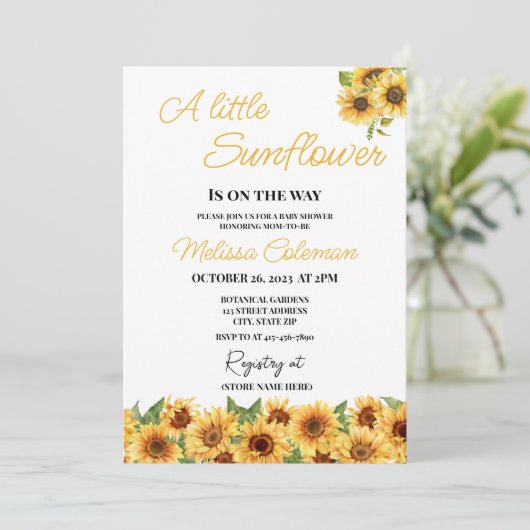赤ちゃんシャワーの途中に小さなひまわりがある 招待状 (スタンド正面)