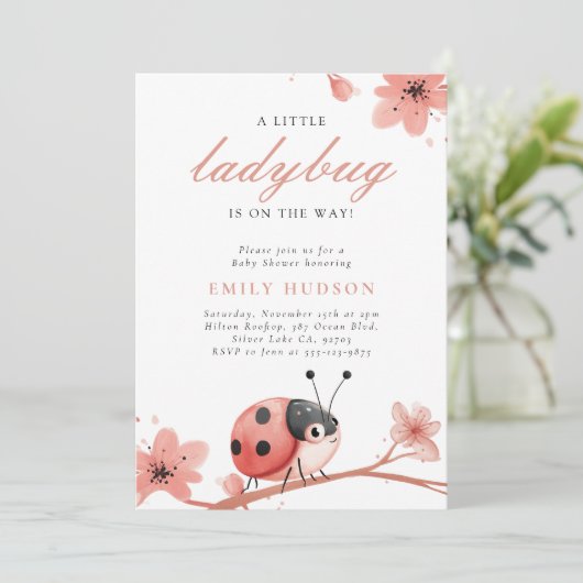 赤ちゃんシャワーの途中に小さなテントウムシがいる 招待状 (スタンド正面)
