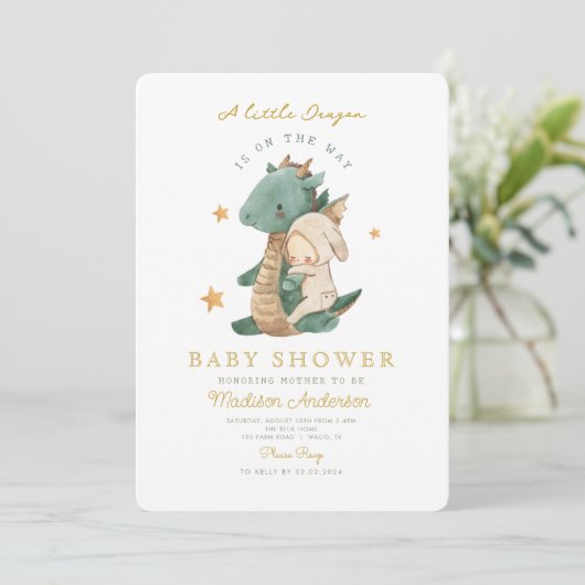 赤ちゃんシャワーの途中に小さなドラゴンがある 招待状 (スタンド正面)