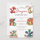 赤ちゃんシャワーの途中に小さなドラゴンがある 招待状 (正面)