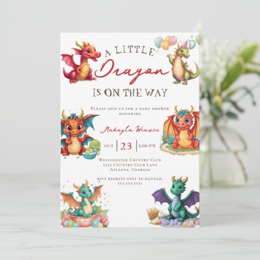 赤ちゃんシャワーの途中に小さなドラゴンがある 招待状 (スタンド正面)