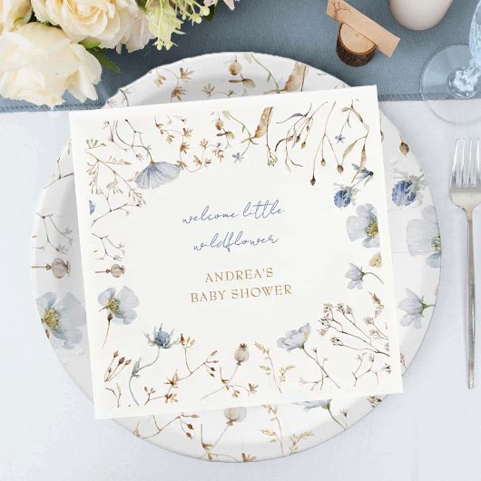 赤ちゃんシャワーの途中に小さな野花がある スタンダードカクテルナプキン