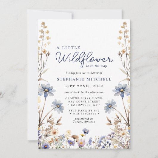 赤ちゃんシャワーの途中に小さな野花がある 招待状 (正面)