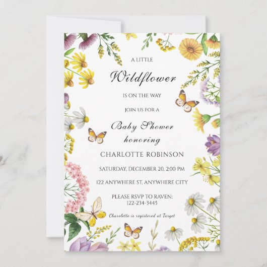 赤ちゃんシャワーの途中に小さな野花がある 招待状 (正面)