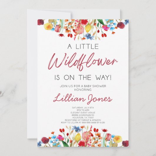 赤ちゃんシャワーの途中に小さな野花がある 招待状 (正面)