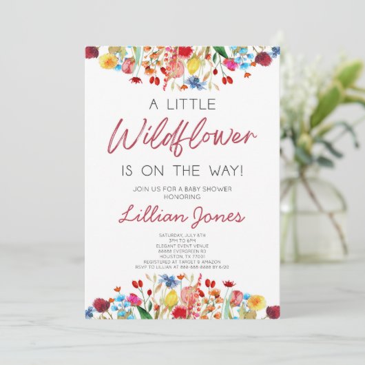 赤ちゃんシャワーの途中に小さな野花がある 招待状 (スタンド正面)