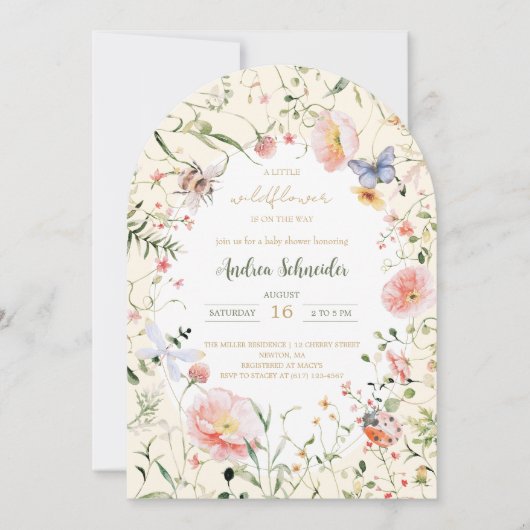 赤ちゃんシャワーの途中に小さな野花がある 招待状 (正面)
