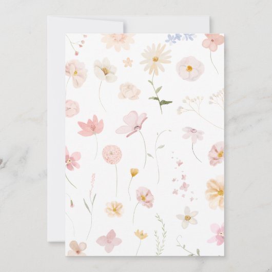 赤ちゃんシャワーの途中に小さな野花がある 招待状 (裏面)