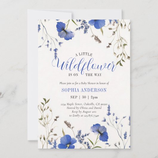 赤ちゃんシャワーの途中に小さな野花がある 招待状 (正面)