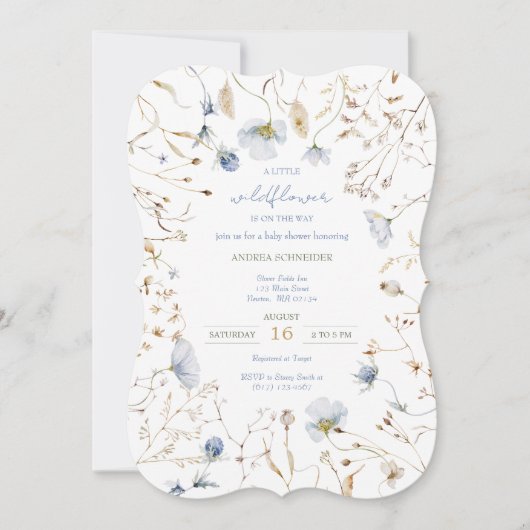 赤ちゃんシャワーの途中に小さな野花がある 招待状 (正面)