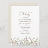 赤ちゃんシャワーの途中に小さな野花が来ている 招待状 (正面/裏面)