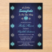 赤ちゃんシャワーの途中に少し雪の結晶がある アクリル招待状 (正面)