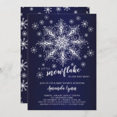 赤ちゃんシャワーの途中に少し雪の結晶がある 招待状 (正面/裏面)