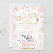 赤ちゃんシャワーの途中に少し雪の結晶がある 招待状 (正面)