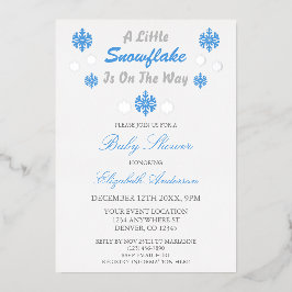 赤ちゃんシャワーの途中に少し雪の結晶がある 箔招待状