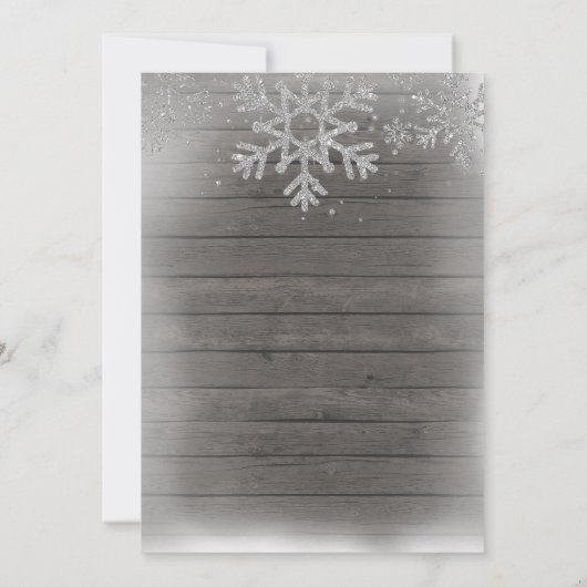 赤ちゃんシャワーの途中に木のスノーフレークがある 招待状 (裏面)