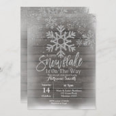 赤ちゃんシャワーの途中に木のスノーフレークがある 招待状 (正面/裏面)