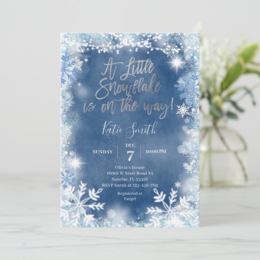 赤ちゃんシャワーの途中に青い銀の雪が降っている 招待状 (スタンド正面)