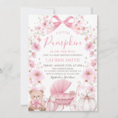 赤ちゃんシャワーの途中のピンクの小さなかぼちゃ 招待状 (正面)