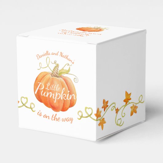 赤ちゃんシャワーの途中の小さなかぼちゃ フェイバーボックス (正面サイド)
