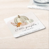 赤ちゃんシャワーの途中の小さなカボチャカスタマイズ スクエアペーパーコースター (アングル)