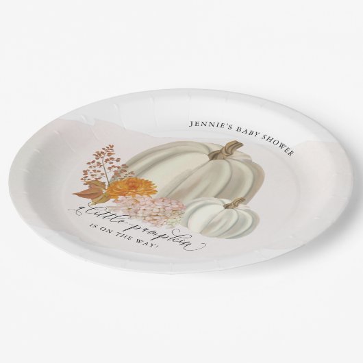 赤ちゃんシャワーの途中の小さなカボチャカスタマイズ ペーパープレート (アングル)